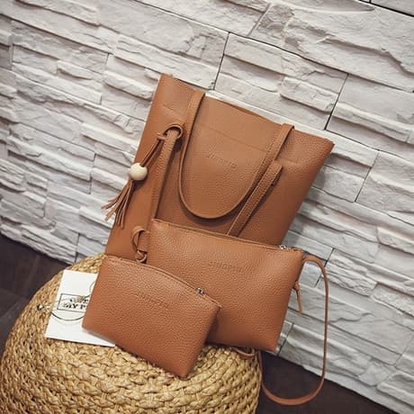 Set Túi Da Nữ 3 Sản Phẩm Màu Da Bò